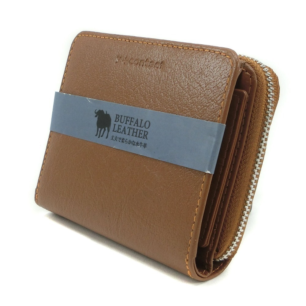 Other Buffalo Leather Bifold Wallet Camel Leather Short Wallet - Picture 2 of 7